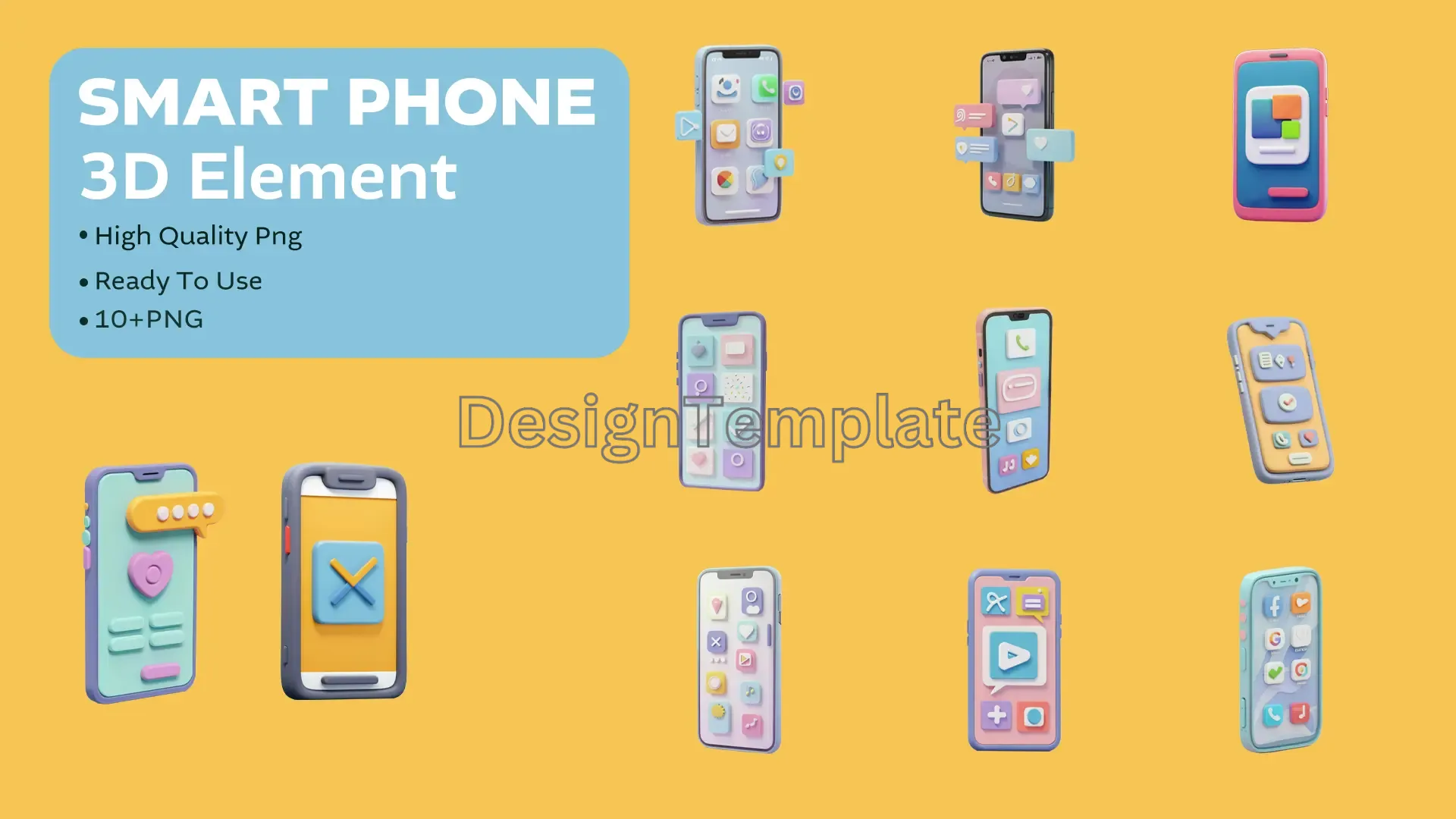 Modern Mobiles Vibrant 3D Smart Phone Graphics Pack